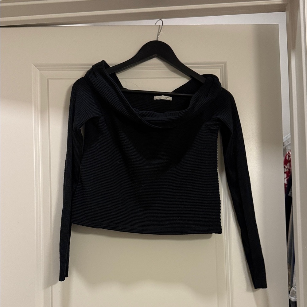 Zara black Ribbed Long Sleeve Cowl Neck Top